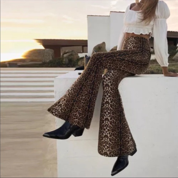 1 Left!  Leopard Printed Bell Bottom Pants - Picture 4 of 8